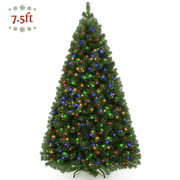 Legooin 7.5FT Pre-lit Artificial Christmas Tree with 1346 Branch Tips + 400 Colorful LED Lights, 3-Section Easy Assembly Hinged Christmas Tree with Metal Stand for Indoor Outdoor Holiday Decor, Green