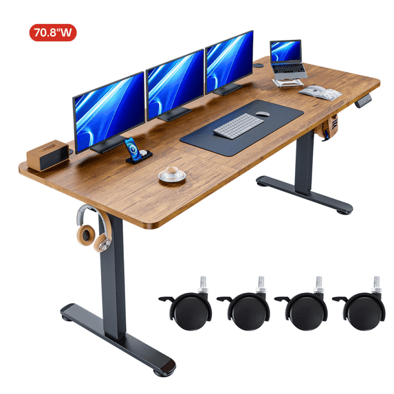 Legooin 70.8"W Extra-Wide Smart Electric Computer Desk Mobile Writing Desk for Home Office Dorm, Brown
