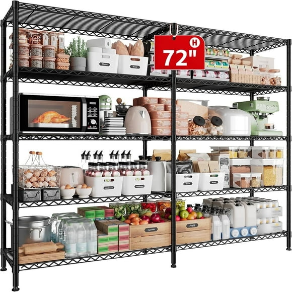 Legooin 72"H Extra-wide Metal Shelves 60"W Storage Rack for Pantry Office Garage Capacity 1500LBS Adjustable Corner Shelving Unit, Black