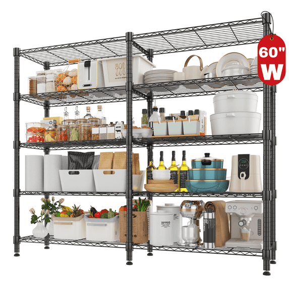 Legooin 60x14x72 inch Garage Wire Shelves Pantry Storage Rack for Industrial Residential Storage Capacity 1500LBS, Black