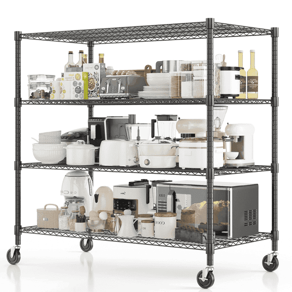 Legooin 18x48x72 inch Mobile Heavy Duty Metal Shelving Unit Industrial Storage Shelf with Wheels for Kitchen Garage Warehouse 2000LBS Capacity, Black