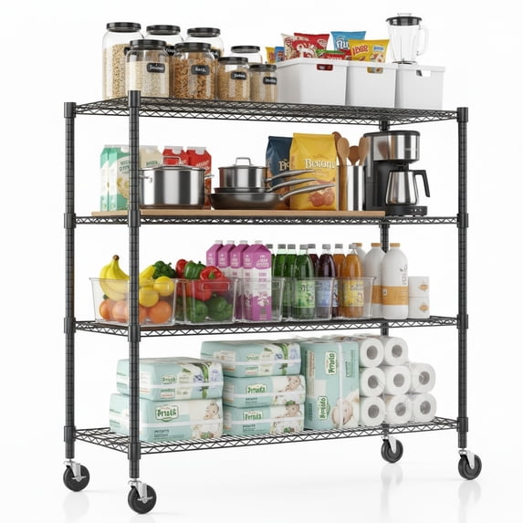 Legooin 48x18x72 inch Heavy Duty Wire Shelf on Wheels Garage Shelving Unit Industrial Shelf Residential Storage 2000lbs Capacity, Black