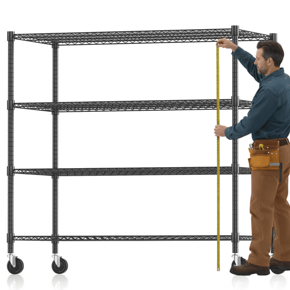 Legooin Heavy Duty Garage Storage Rack Rolling Commercial Rack Adjustable Steel Shelving Unit for Industrial Residential Use 60"W x 24"D x 72"H, Black