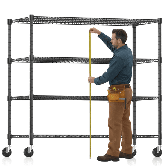 Legooin 60" x 24" x 72" Heavy Duty Garage Storage Rack Rolling Wire Rack Height Adjustable Steel Shelves for Industrial Residential Use, Black