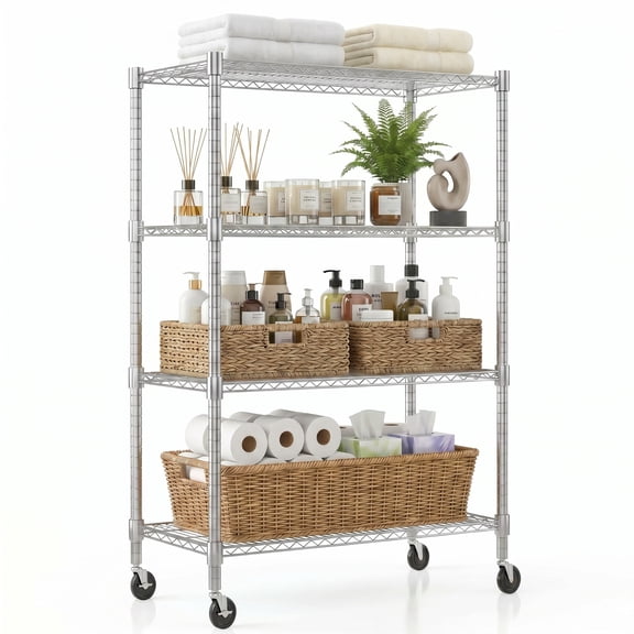 Legooin 18x36x72 inch Rolling Storage Rack 4-Tier Wire Shelving Unit Utility Rack for Garage Kitchen Pantry 1600lbs Load Capacity, Silver