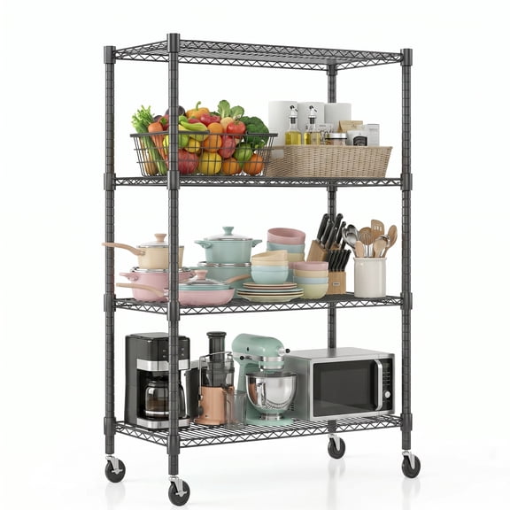 Legooin 18"D x 36"W x 72"H Wire Shelving Unit with Wheels 4-Tier Rolling Garage Shelf Kitchen Storage Rack Capacity for 1600lbs, Black
