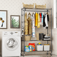 thumbnail image 1 of Legooin 75"H Heavy Duty Rolling Clothes Rack with Hanging Rod 400 lbs Capacity 3-Tier Heavy Duty Storage Shelves for Clothing on Wheels Portable Wardrobe Oragnizer, Gray, 1 of 8