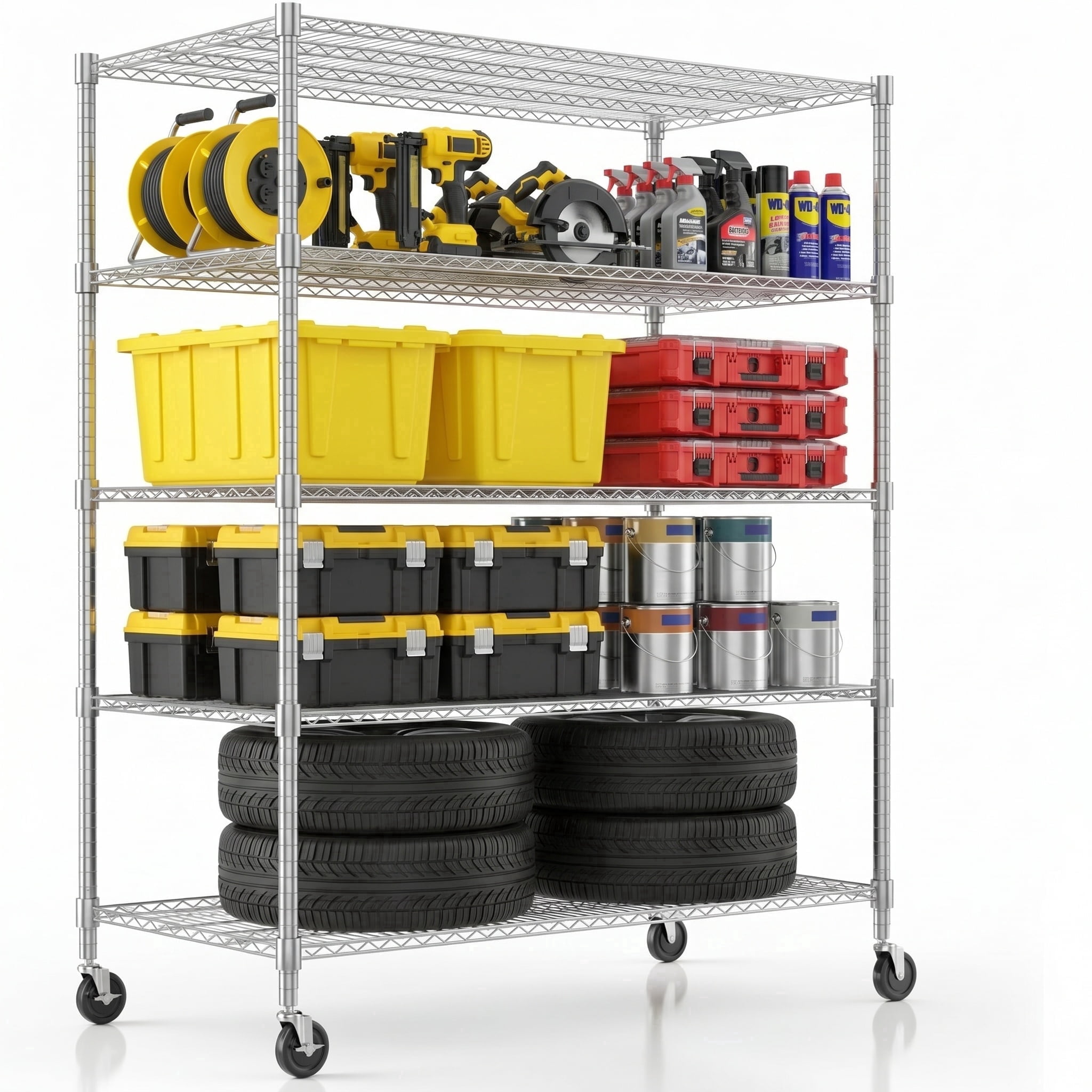 Legooin 24x48x82 inch Heavy Duty Storage Shelf on Wheels Adjustable Metal Shelving Unit Organizer Rack for Residential and Industrial Use, Silver