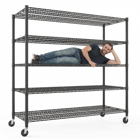 Legooin 60"W x 24"D x 82"H Rolling Industrial Shelf Storage Rack Heavy Duty Wire Shelves Shelving Unit for Garage Office Capacity 3000 lbs, Black