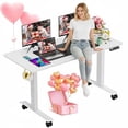 thumbnail image 1 of Legooin Electric Standing Desk Gaming Desk with Wheels 63"W x 24"D Height Adjustable 28"-46" Mobile Workstation for Multi Monitors, White, 1 of 10