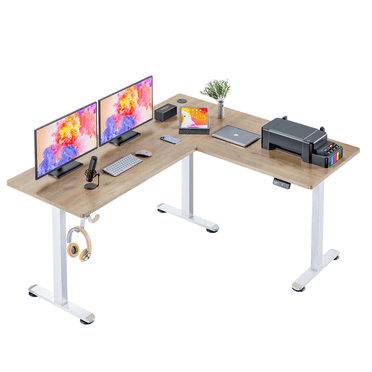 Legooin Electric L-Shaped Sit-stand Desk Adjustable Height Desk 63"x55" Home Office Workstation, Oak