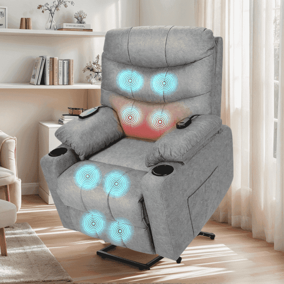 Legooin Electric Recliner Chair with Vibration Massage and Heat, Remote Control Massage Chair for Elderly, 32"W x 30"D x 41"H, Light Gray