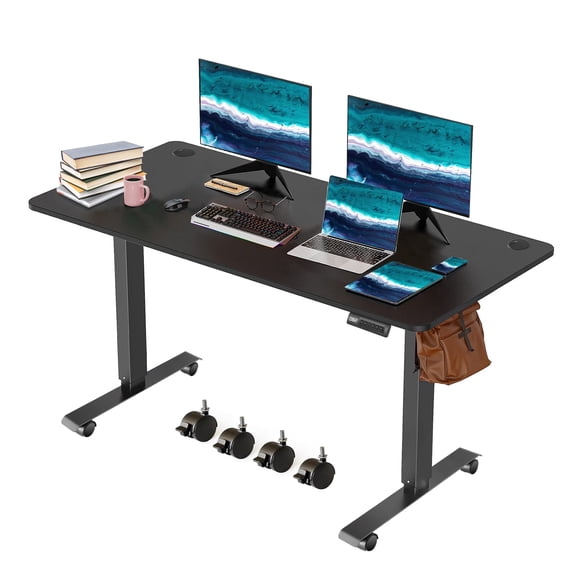 Legooin Ergonomic Height Adjustable Gaming Desk with Wheels Wooden Mobile Workstation Compter Table Home Office Furniture, Black