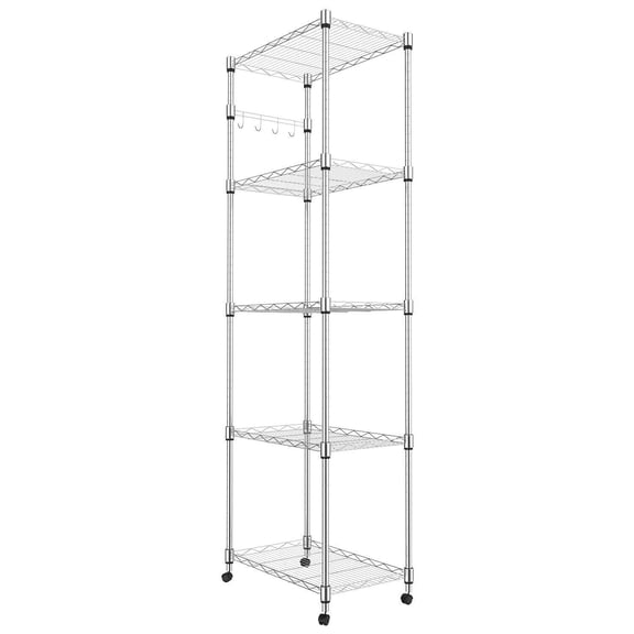 Legooin Rolling Metal Storage Shelf Height Adjustable Wire Shelving Unit, 23"W x 14"D x 72"H, Chrome Silver
