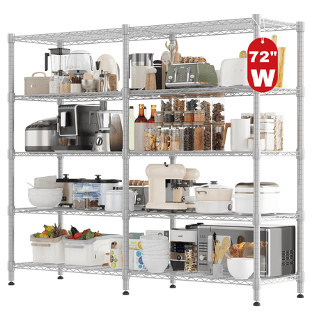 Legooin 5-Tier Industrial Metal Shelving Unit Garage Heavy Duty Storage Rack with Adjustable Wire Shelves Pantry Storage Shelf Capacity for 2000lbs, Silver