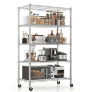 Legooin 18x36x82 inch Rolling Metal Wire Shelving Unit 5-Tier Storage Rack with Wheels for Home Office Storage Capacity for 1500LBS, Silver