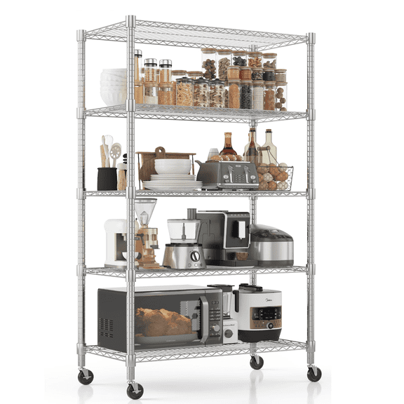 Legooin 5-Tier 82"H Metal Shelving Unit Storage Rack for Pantry Garage Kitchen, Silver