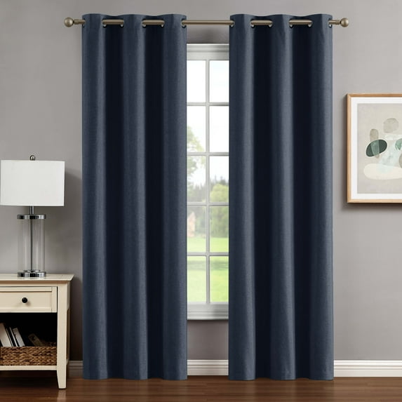 Legrae Blackout Thermal Insulated Grommet Curtains, Set of 2 Panels with Tiebacks, Insignia Blue, 38" x 96"