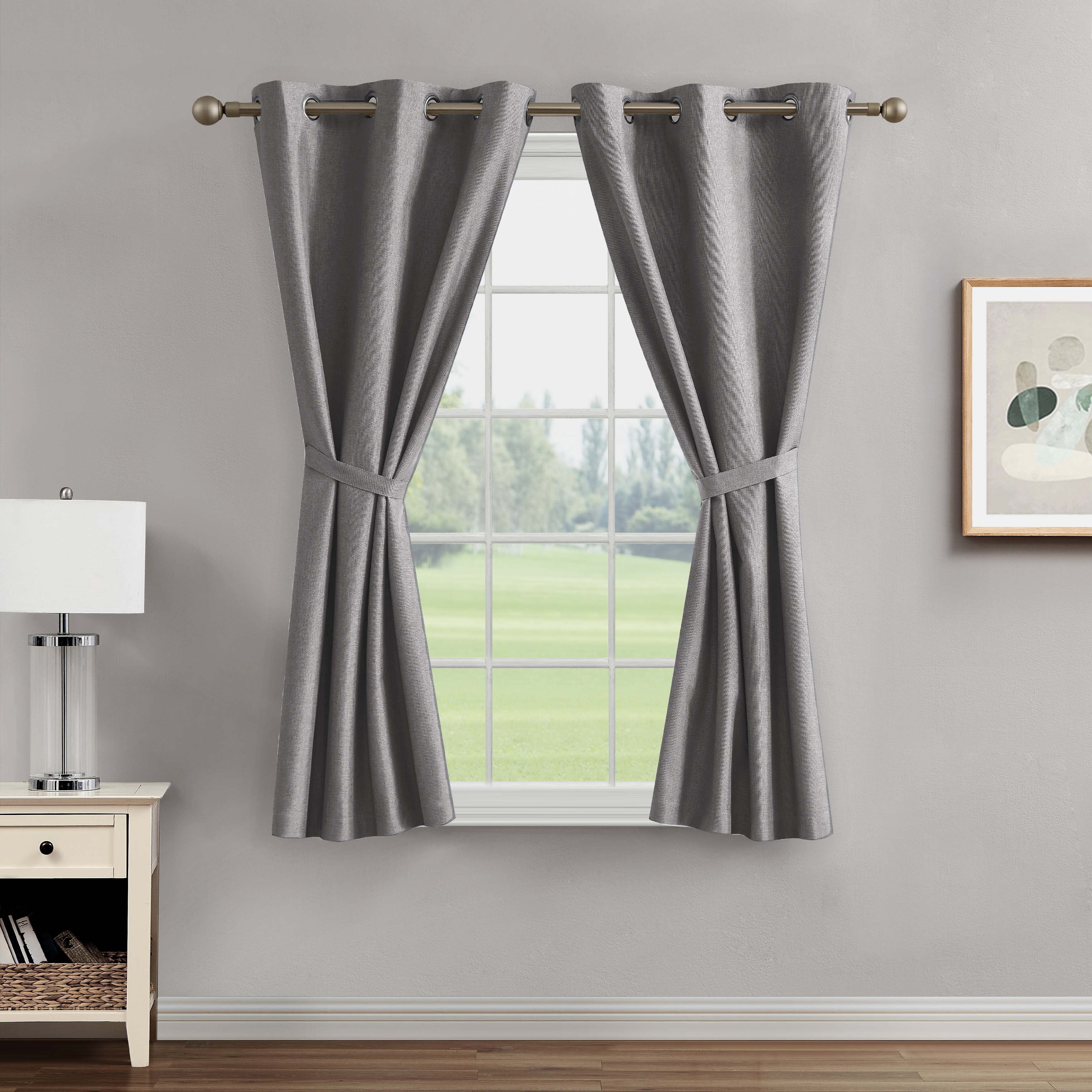 Legrae Blackout Thermal Insulated Grommet Curtains, Set of 2 Panels with Tiebacks, Titanium Grey, 38" x 63"