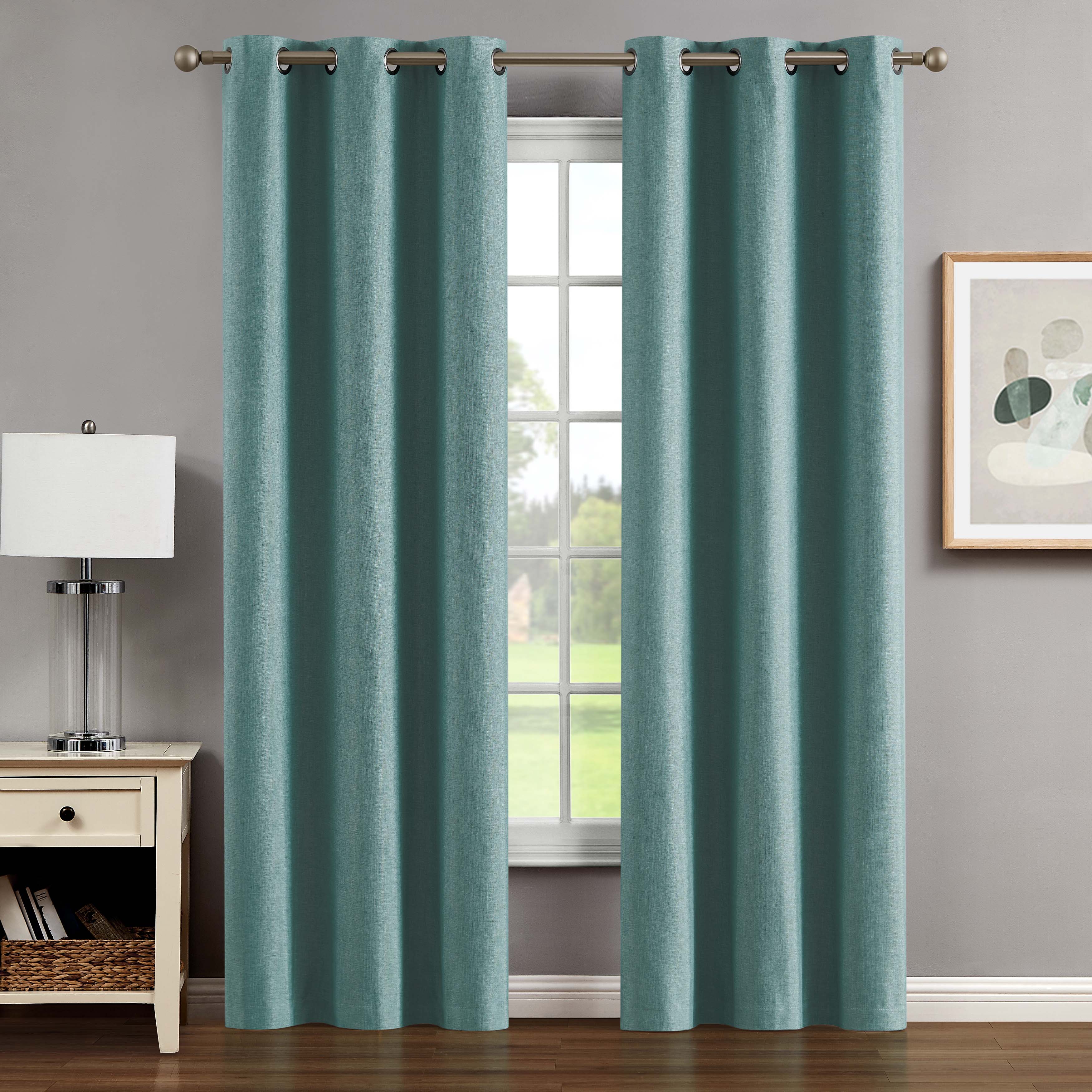 Legrae Blackout Thermal Insulated Grommet Curtains, Set of 2 Panels with Tiebacks, Turquoise, 38" x 84"