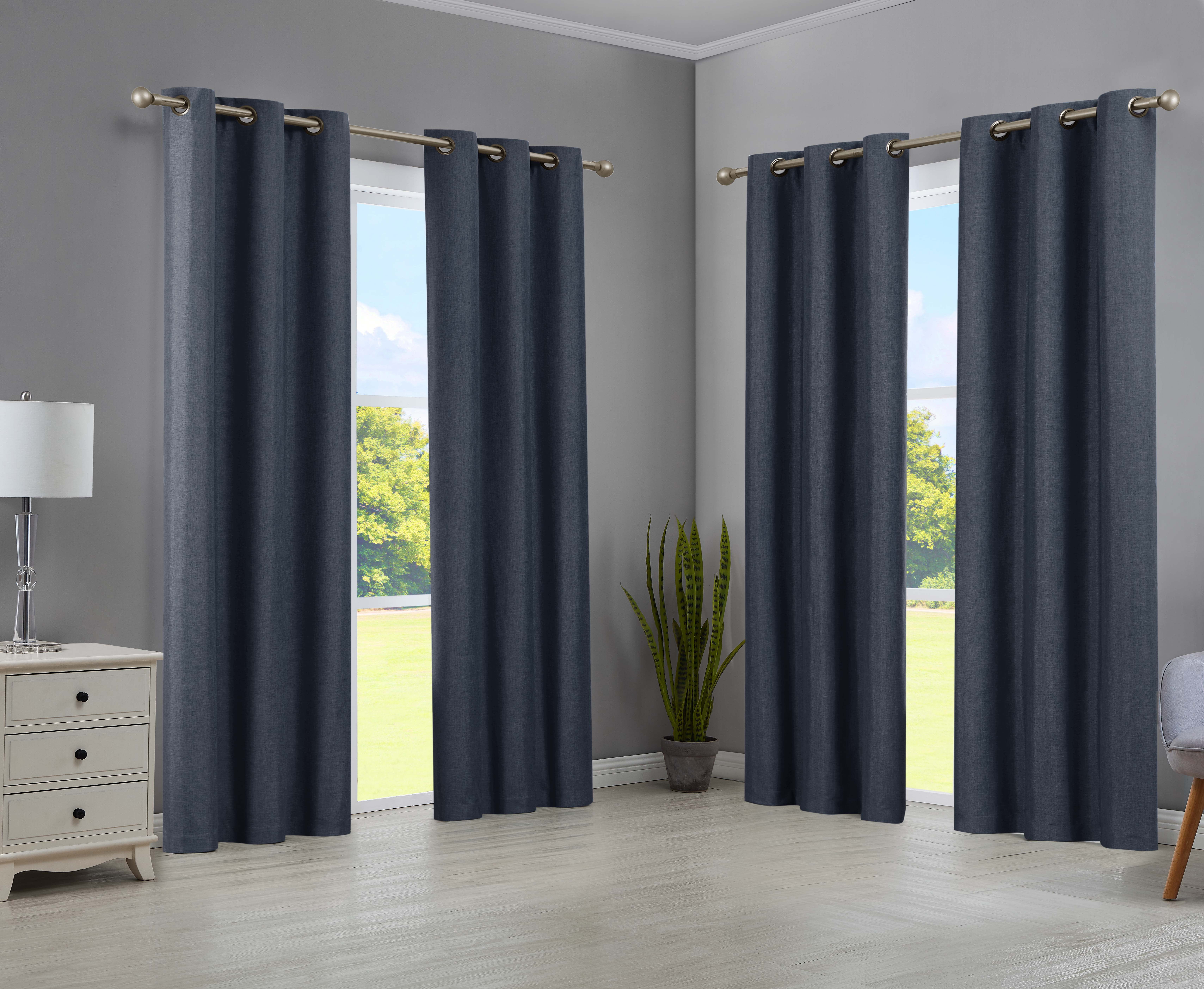 Legrae Blackout Thermal Insulated Grommet Curtains, Set of 4 Panels with Tiebacks, Insignia Blue, 38" x 84"