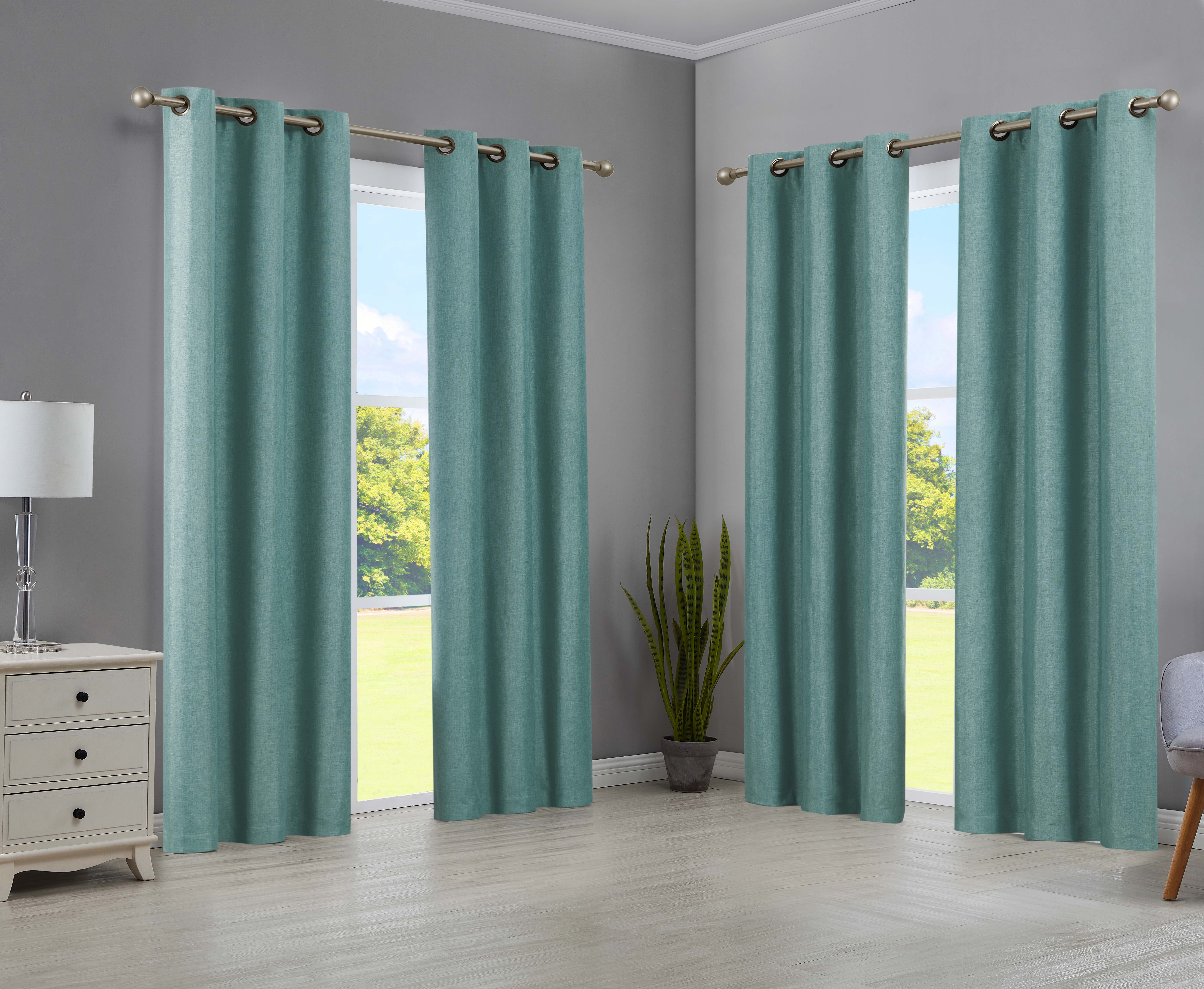 Legrae Blackout Thermal Insulated Grommet Curtains, Set of 4 Panels with Tiebacks, Turquoise, 38" x 84"