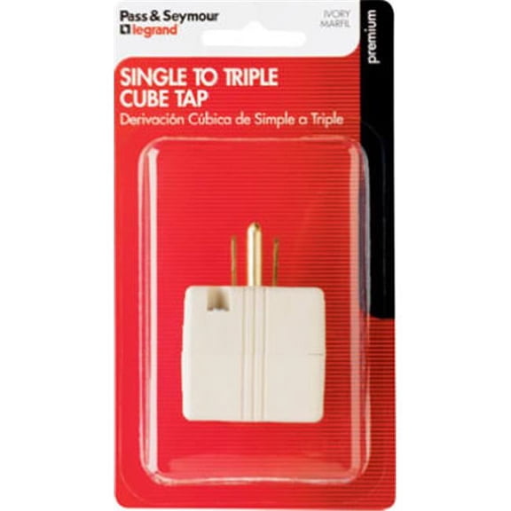 Legrand 1482IBPCC5 Pass & Seymour 15A Ivory Grounded Triple Cube Adapter - Quantity 1