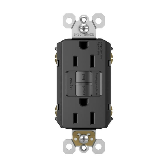 1597BK 15 amp gfci duplex receptacle self testing with 20 amp feed thru capacity side and back wired black qty 1/10