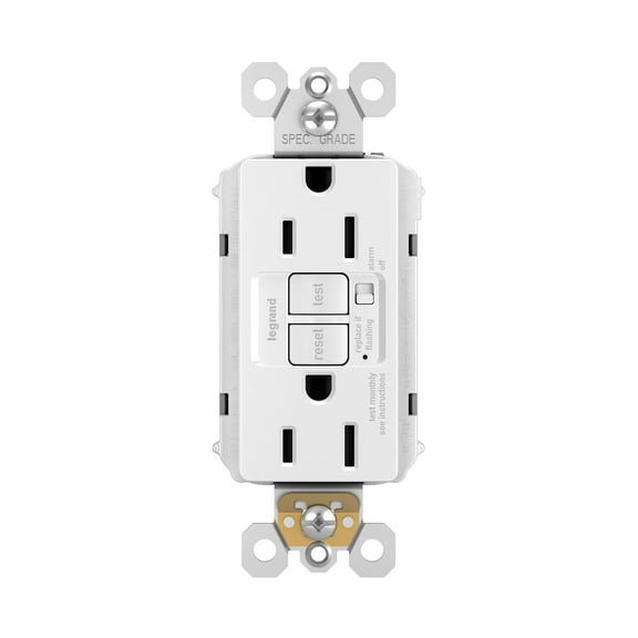 125V, 3W Trademaster Tamper-Resistant 15A Self-Test Duplex GFCI Outlet with Audible Alarm, White