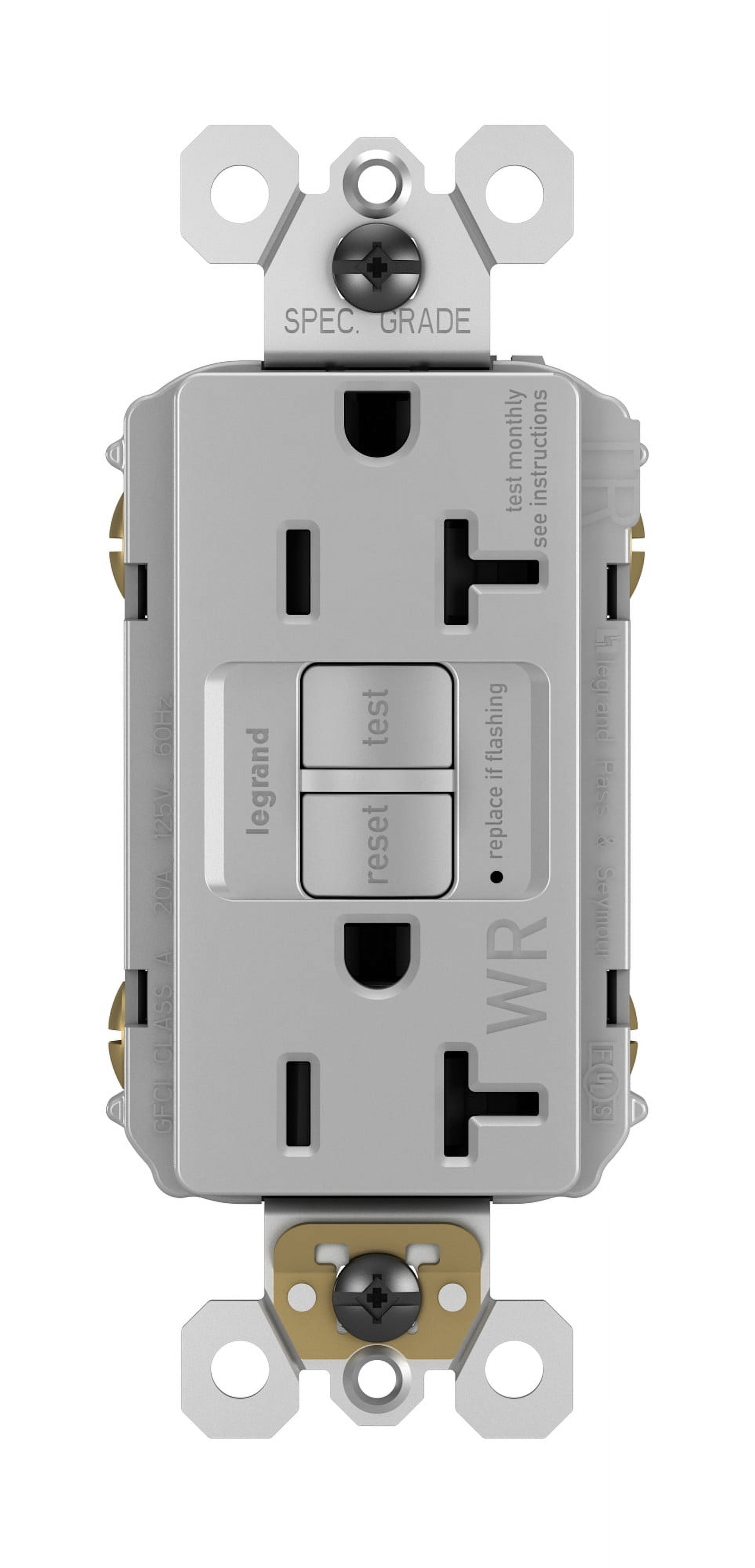 Legrand Radiant 20 Amp Outdoor GFCI Self-Test Tamper Resistant Weather Resistant Decorator Duplex Electrical Wall Outlet, 2097TRWRGRY, Gray, 1 Count