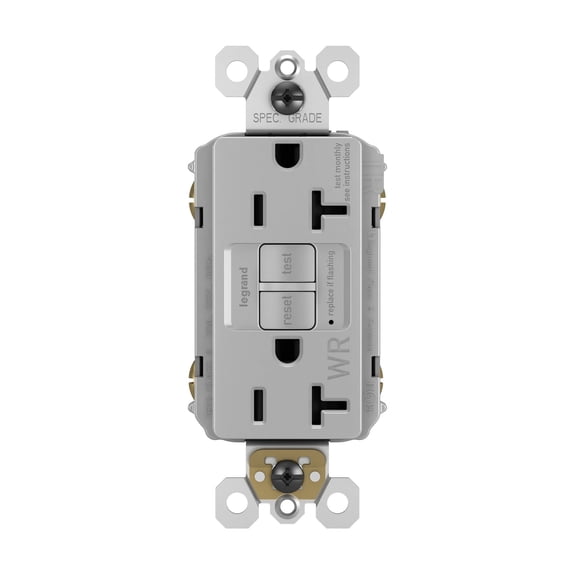 Legrand Radiant 20 Amp Outdoor GFCI Self-Test Tamper Resistant Weather Resistant Decorator Duplex Electrical Wall Outlet, 2097TRWRGRY, Gray, 1 Count