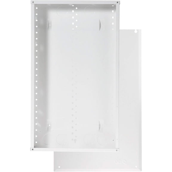 Legrand - OnQ 28 Inch Management, In-Wall 20-Gauge Media Box, Structured Wiring Enclosure with 2.5 Inch Openings for Wires, Includes Cover Mounting Hardware, White, EN2800