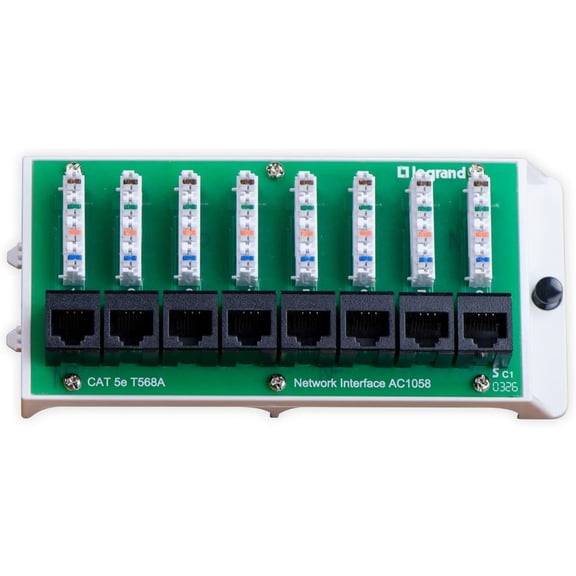 Legrand - OnQ Cat5e Network Interface Module, Wifi Module with 8 Ports, Network Box Provides Connectivity to Ethernet Connected Devices, Black, AC1058
