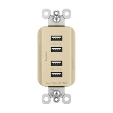 Legrand-Pass & Seymour TM8USB4ICC6 Quad USB Charger 4.2A Electrical Outlet, Ivory