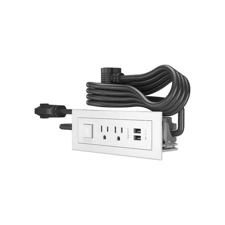 Legrand Outlet Strip, USB, 2 NEMA 5-15P, 5-15P, 6 ft., White RDSZWH