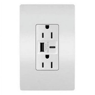 Legrand R26USBAC6WCCV6 Pass & Seymour Duplex Outlet + USB Charger, Type A/C, White, 6.0A, 15-Amp - Quantity 1