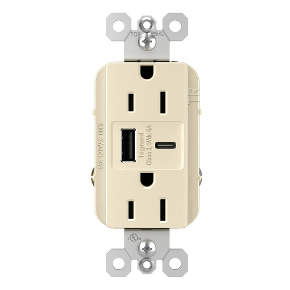 Legrand R26USBAC6LA Radiant 6 Ampere Tamper Resistant Electrical Outlet - Light Almond