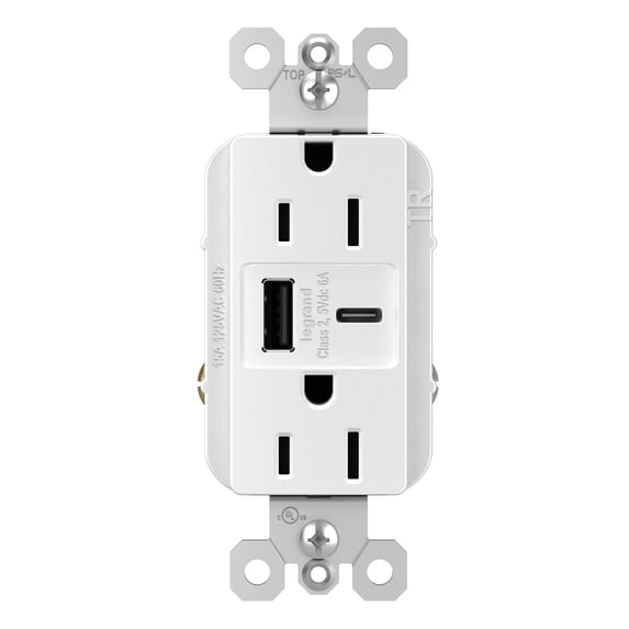 Legrand R26usbac6 Radiant 6 Ampere Tamper Resistant Electrical Outlet - White
