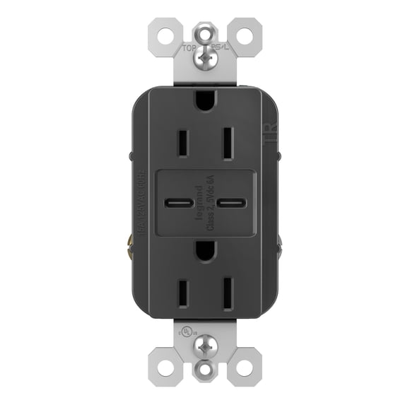 Legrand R26USBCC6BK Radiant 6 Ampere Tamper Resistant Electrical Outlet - Black