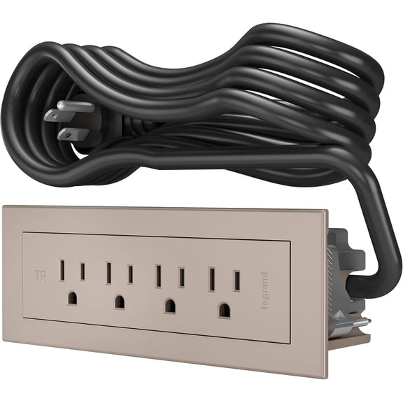 Legrand  RD4RNI Radiant Furniture Power Center, Recessed Power Strip, 4 Outlets, 6 Foot Cord, Nickel
