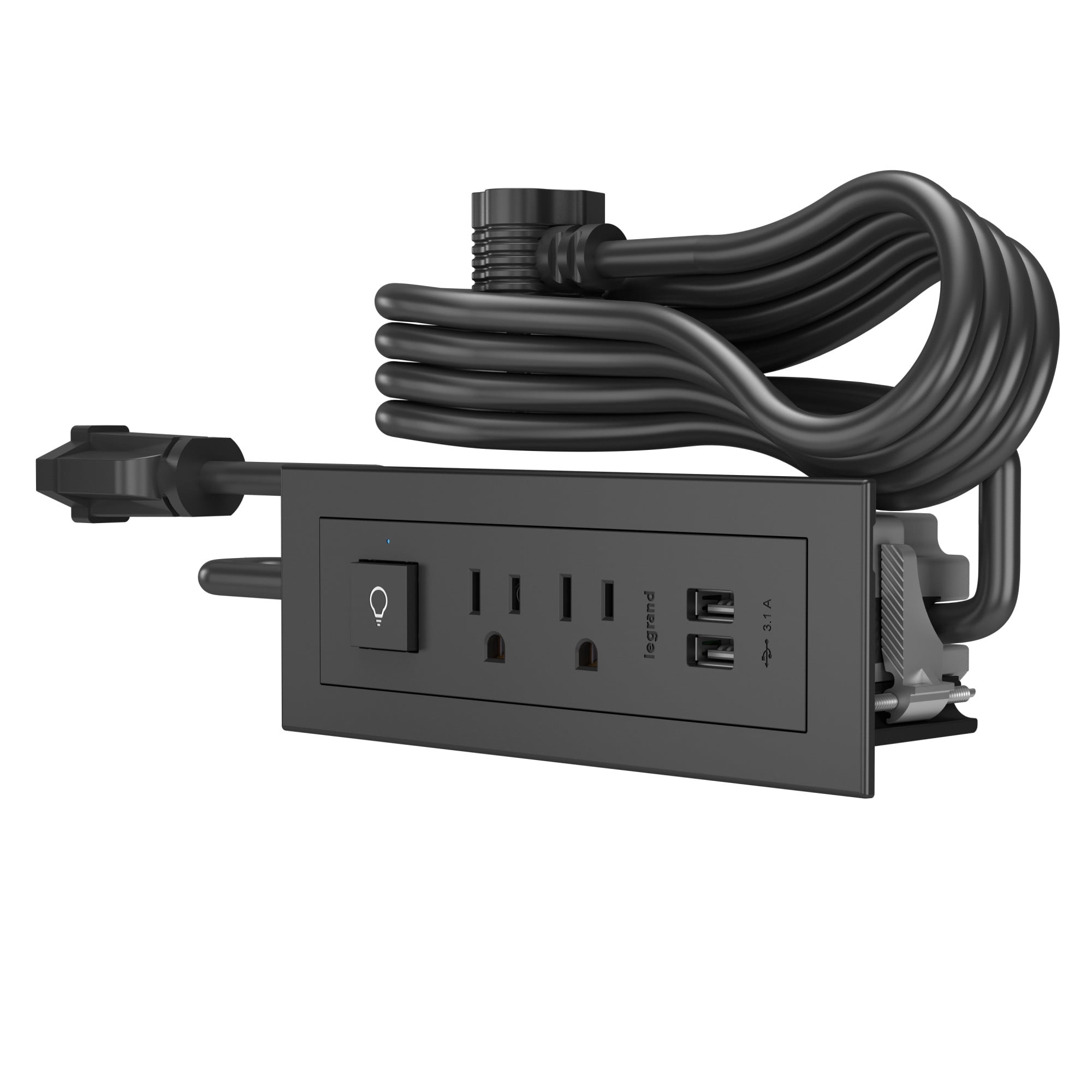 Legrand RDSZBK 6 ft. Cord 15 Amp 2-Outlet and 2 Type A USB Power Strip in Black