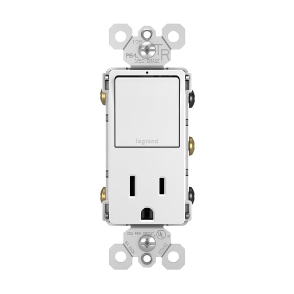 Legrand Radiant RCD38WCC6 15 Amp Combination Light Switch and Outlet, White 1 Count