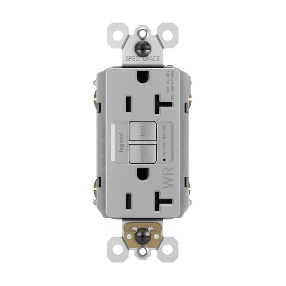 Legrand Radiant 20 Amp Outdoor GFCI Self-Test Tamper Resistant Weather Resistant Decorator Duplex Electrical Wall Outlet, 2097TRWRGRY, Gray, 1 Count