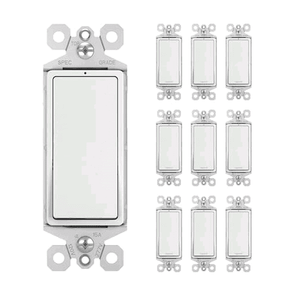 Legrand Radiant TM873WSLCC10 15 Amp Rocker Wall Switch with Locator Light, 3-Way Pole Decorator Light Switches, White (10 Count)$$Tools & Hardware Other