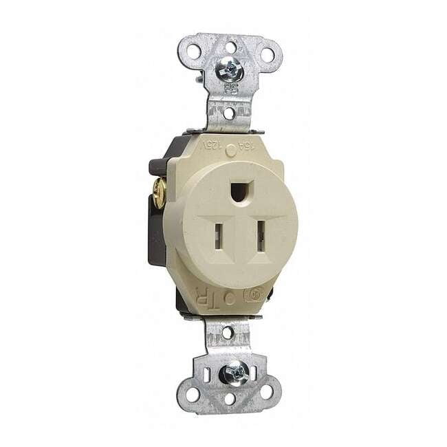 Straight Blade Receptacle, 5-15R, 15 A, 125V AC, 2 Pole, 3 Wire, Flush Mount, Grounded