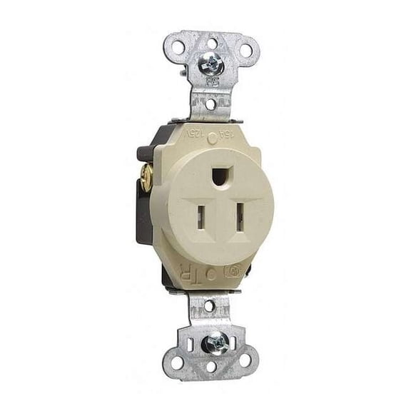 Straight Blade Receptacle, 5-15R, 15 A, 125V AC, 2 Pole, 3 Wire, Flush Mount, Grounded