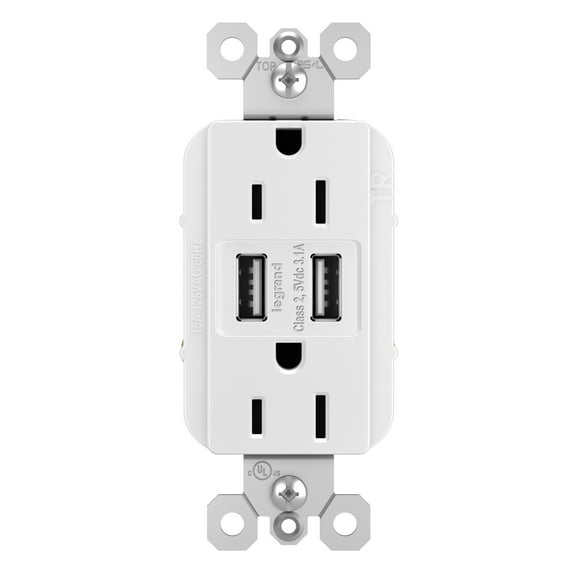 Pass & Seymour Decorator Duplex USB Charger 3.1A Tamper-Resistant Outlets, White