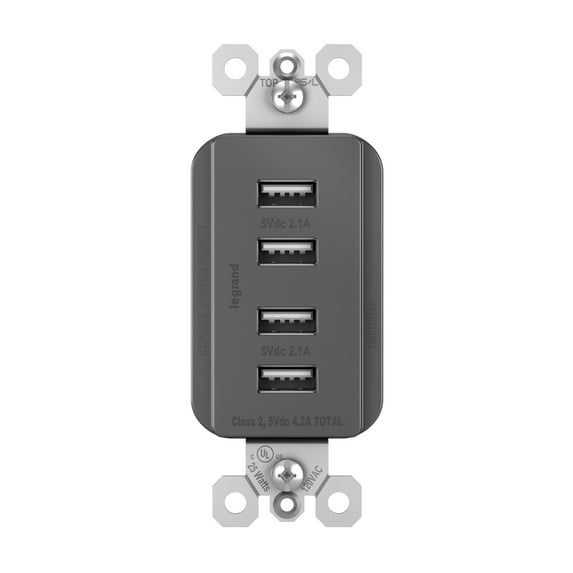 Legrand Tm8usb4 Radiant Quad Usb-A Outlet Charger - Black
