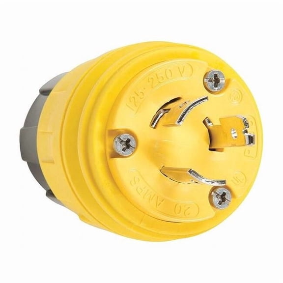 Watertight Locking Plug, Non-NEMA, 20 A, 125/250V AC, Single Phase, 3 Pole, Screw Terminals, Yellow