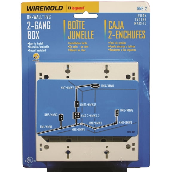 Legrand Wiremold NM Series NM3-2 Outlet Box Raceway Cable Entry Wall Mounting Plastic